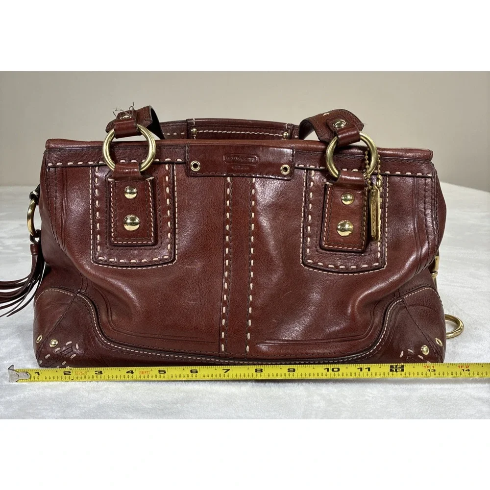 Coach Hampton Andrea Leather Satchel Women Handbag Cognac Brown Bnfts Charity - Picture 8 of 16